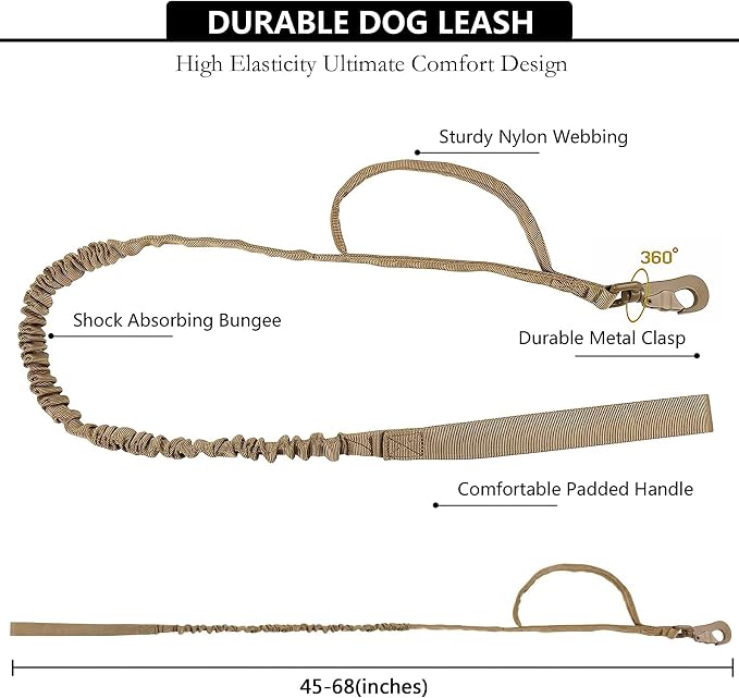 Tactical AirTag Dog Collar Leash Set - Heavy Duty, Adjustable GPS Collar | Compatible with Apple AirTag, with Holder & Control Handle for Medium/Large Dogs [ Brown, L ]