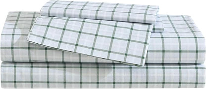 Eddie Bauer - Full Sheet Set, Premium Cotton Percale Bedding Set, Plaid Home Decor, Oeko-Tex Certified (Classic Tattersall Plaid Green, Full)