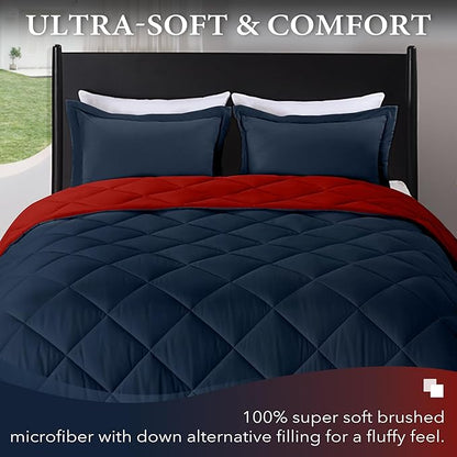 downluxe Twin Comforter Set - Red and Navy Twin Comforter, Soft Bedding Sets for All Seasons -2 Pieces - 1 Comforter (66"x92") and 1 Pillow Sham(20"x26")