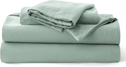 Bedsure 100% Washed Cotton Duvet Cover Queen Size - Iceberg Green Minimalist Bedding Set Linen Like - PureWoven Plain Simple & Soft Comforter Cover for All Seasons (Iceberg Green, Queen, 90"x90")