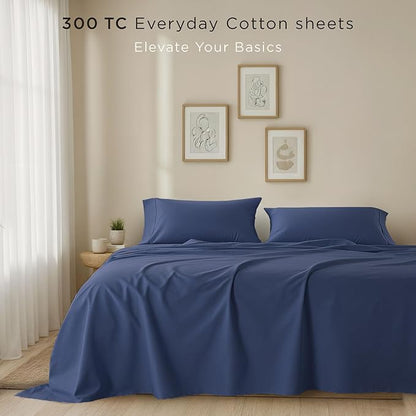 Threadmill Cotton Twin Sheet Set | 100% Cotton Sheets for Twin Size Bed | Solid Sateen Twin Bed Sheets Set with 16” Deep Pocket | Soft Breathable 3-Piece Cooling Sheet Set | Folkstone Blue