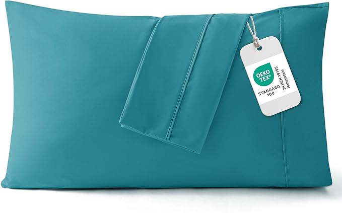 Bedsure Queen Pillow Cases Set of 2 - Teal Brushed Microfiber Pillowcase 2 Pack, Super Soft and Cozy Pillow Case Covers with Envelope Closure for Kids, Wrinkle, Fade Resistant, 20x30 Inches