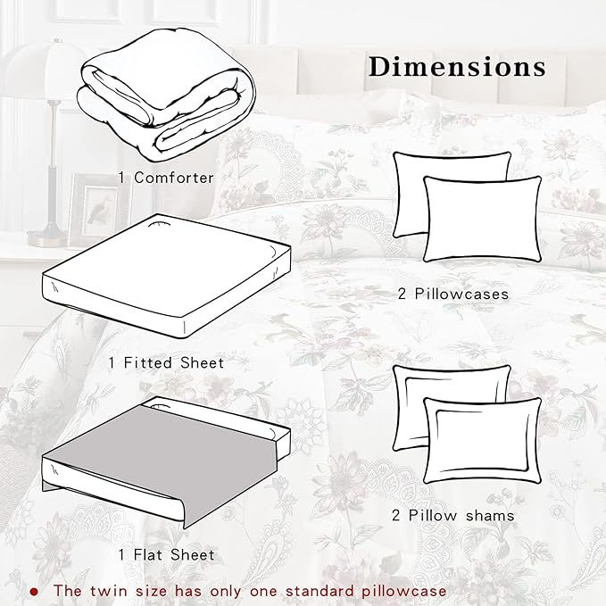 7 Pieces Bed in a Bag King Comforter Set with Sheets, Beige Floral Design, Soft Microfiber Bedding Sets for All Season (1 Comforter, 2 Pillow Shams, 1 Flat Sheet, 1 Fitted Sheet, 2 Pillowcases)