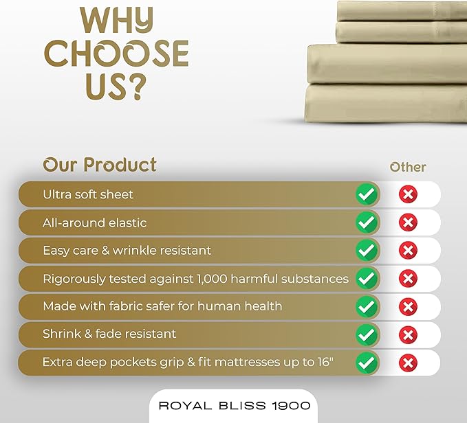 Split King Sheets Set with 2 Twin XL Fitted Sheet - 5 Piece Bedding - Wrinkle Free, Fade Resistant, Double Brushed Microfiber - Deep Pockets/Easy Fit (Tan)