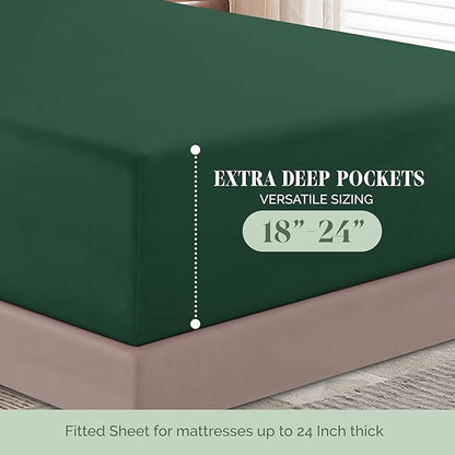 Elegant Comfort Luxurious 1500 Premium Hotel Quality Microfiber 4-Piece Sheet Set, 18-24 Inches Deep - Extra Deep Pocket Sheets - Ultra Soft 4PC Deep Pocket Sheets, California King, Hunter Green