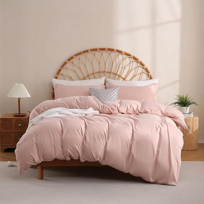 JSD Dusty Pink Duvet Cover Set King Size, 3 Piece Duvet Cover with Pillow Shams, Soft Brushed Microfiber Zipper Closure, Comforter Not Included