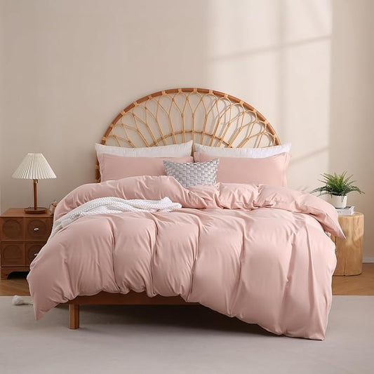 JSD Dusty Pink Duvet Cover Set Queen Size, 3 Piece Duvet Cover with Pillow Shams, Soft Brushed Microfiber Zipper Closure, Comforter Not Included
