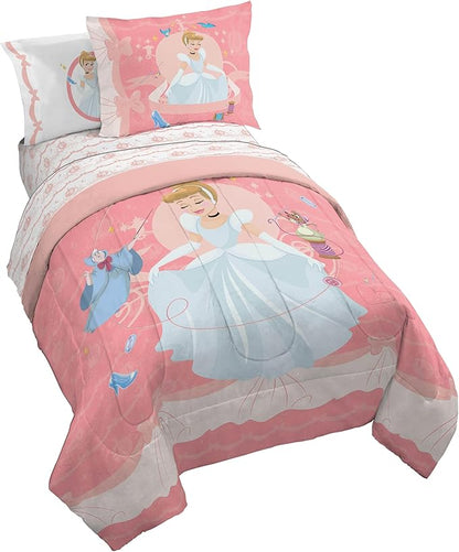 Jay Franco Kids Comforter Set Includes Sheets and Pillow Covers - Soft and Cozy Bed Set for Stylish Room Decor, Pink - Princess Cinderella, 7 Piece Full Size Bedding