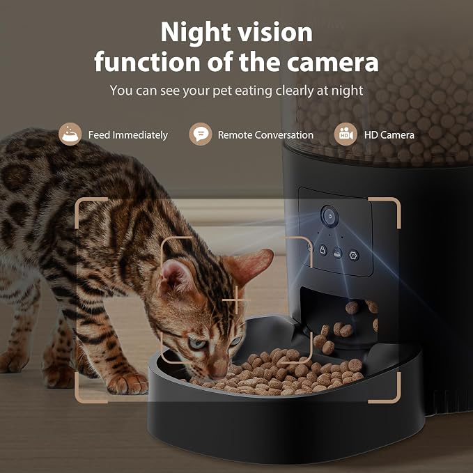 IMIPAW Automatic Cat Feeder with Camera and Water Fountain, HD AI Pet Recognition, APP Remote Control, Timed Food Dispenser, Two-Way Audio, Night Vision Function, 3L Fountains for Drinking with Filter