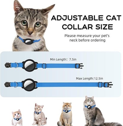 AirTag Cat Collars, Stretchy Collar with AirTag Holder and Bell | Breakaway - Ultra Design Elastic - GPS Tracking Collars - Adjustable Size for Cats & Puppies 7.5-12.5" - (Sapphire Blue)