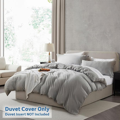 Nestl Light Grey Duvet Cover Full Size - Soft Prewashed Full Size Duvet Cover Set, 3 Piece, with Zipper Closure, 1 Duvet Cover 80x90 inches and 2 Pillow Shams - No Comforter