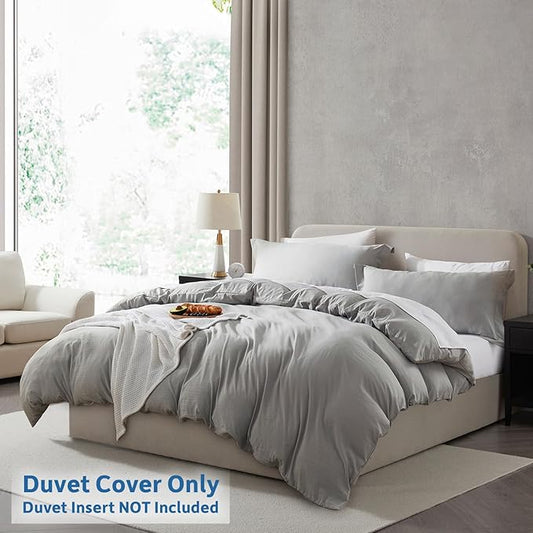 Nestl Light Grey Duvet Cover King Size - Soft Prewashed King Duvet Cover Set, 3 Piece, with Zipper Closure, 1 Duvet Cover 104x90 inches and 2 Pillow Shams - No Comforter