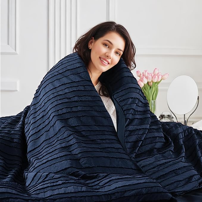 NEXHOME PRO Duvet Cover Full,Navy 3 Pieces Boho Tufted Duvet Cover Set, Soft and Lightweight 100% Washed Microfiber Comforter Cover Set for All Season(Navy Full, 80 x 90)-No Comforter