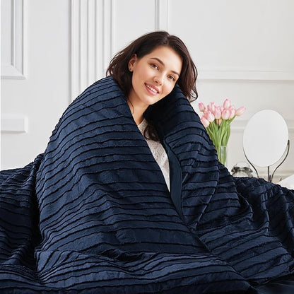 NEXHOME PRO Duvet Cover Queen,Navy 3 Pieces Boho Tufted Duvet Cover Set, Soft and Lightweight 100% Washed Microfiber Comforter Cover Set for All Season(Navy Queen, 90 x 90)-No Comforter