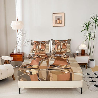 Erosebridal High-Heels Girlish Girls Bed Sheets Queen Size Romantic Fashion Fitted Sheet Fashionable Gorgeous Bedding Set for Kids Children Women Bedroom Decor Modern Minimalist Gold Sheets