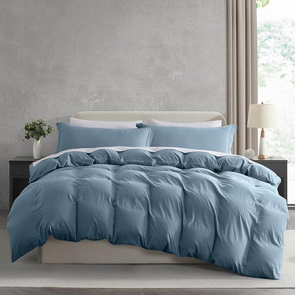 Nestl Stone Blue California King Duvet Cover Sets - Soft Prewashed Cal King Duvet Cover, 3 Piece, with Zipper Closure, 1 Duvet Cover 104x98 inches and 2 Pillow Shams