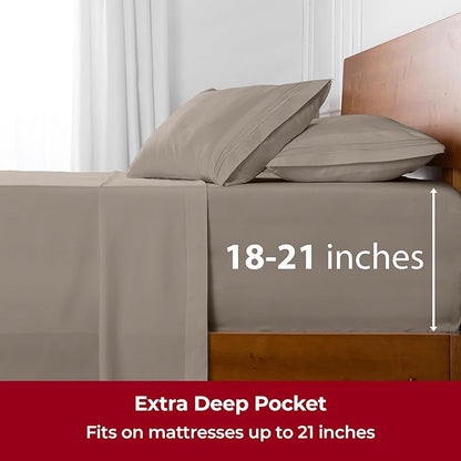 Mellanni Extra Deep California King Sheets - 4 PC Iconic Collection Bedding - Hotel Luxury, Ultra Soft, Cooling Bed Sheets - Wrinkle, Fade, Stain Resistant (Cal King, Tan)