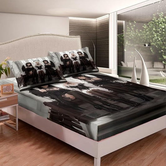 Erosebridal Japanese Anime Twin Size Bedding Set, Anime Girl Bed Sheets Kawaii Japanese Style Fitted Sheet Cartoon Japan Animation Bed Set for Boys Youth Teens Adult Women Bedroom Decor