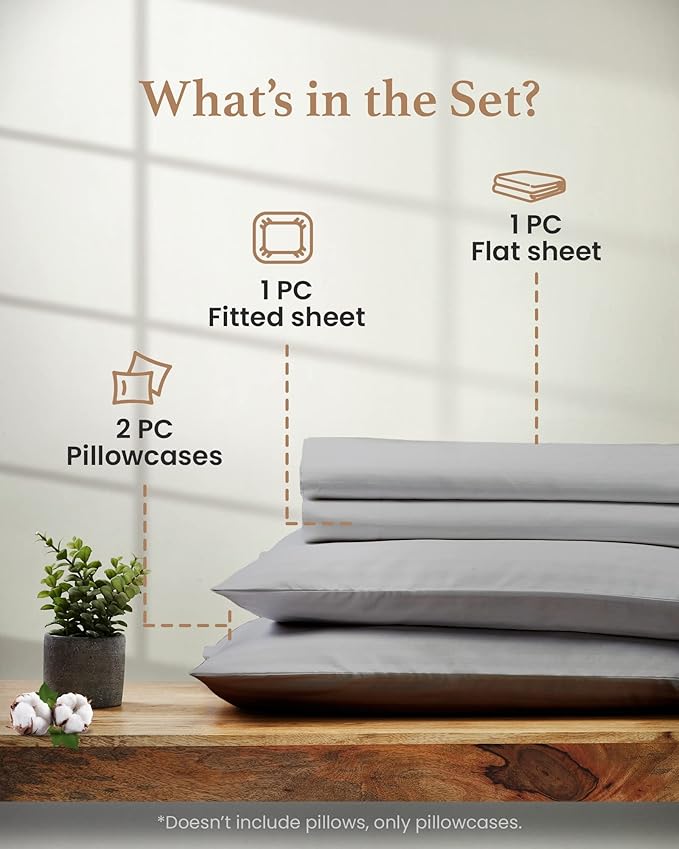 Good Sleep Bedding King Size Sheets Set Deep Pockets - 4 Pc, King Sheet Set, Egyptian Cotton Bedsheets King Size Bed, FIts Upto 16 Inch - Light Grey