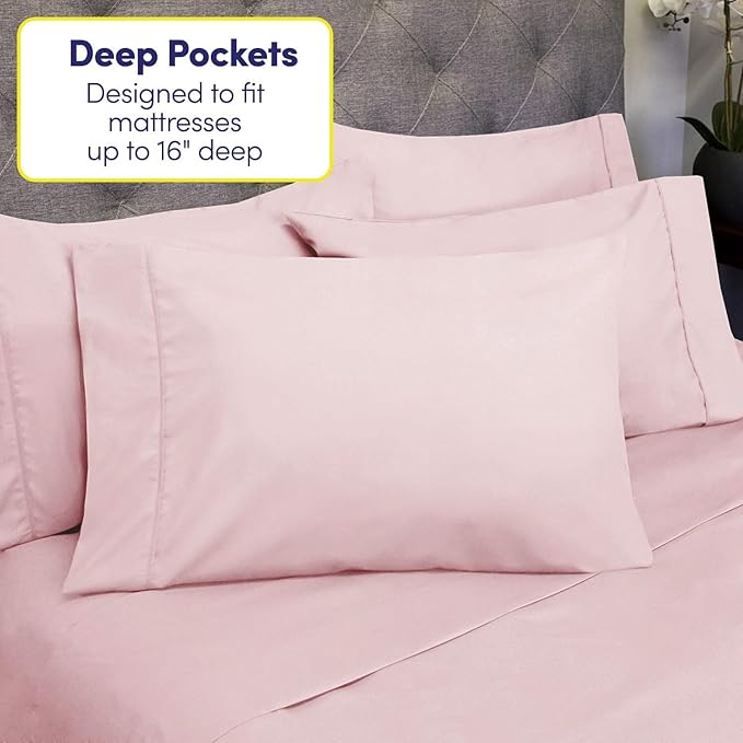 Twin XL Size Bed Sheets - 4 Piece 1500 Supreme Collection Fine Brushed Microfiber Deep Pocket Twin X-Large Sheet Set Bedding - 1 EXTRA PILLOW CASES, GREAT VALUE, Twin XL, Pale Pink