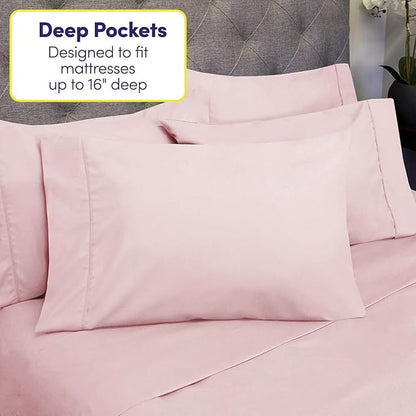 Twin XL Size Bed Sheets - 4 Piece 1500 Supreme Collection Fine Brushed Microfiber Deep Pocket Twin X-Large Sheet Set Bedding - 1 EXTRA PILLOW CASES, GREAT VALUE, Twin XL, Pale Pink