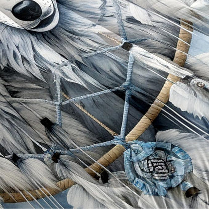 Grey Wolf Comforter Set King Size,Grey and White Dreamcatcher Soft Bedding for Adult,Wild Animal Print Lightweight Microfiber Comforter with 2 Pillowcases/104 * 90