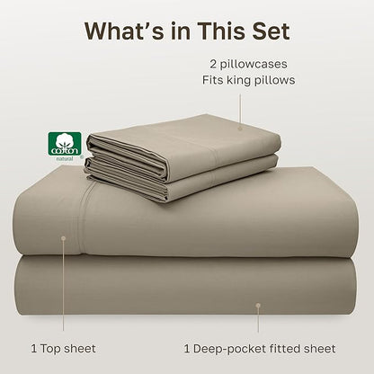 California Design Den Luxury King Size Sheet Set - 100% Cotton, 600 Thread Count Deep Pocket King Sheets, Hotel-Quality Bedding with Sateen Weave (Cool Taupe)