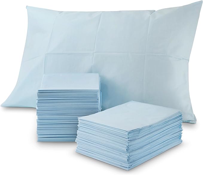 Stock Your Home (100 Count) Disposable Pillow Case Covers, Tissue/Poly 21" x 30" Standard Size, Single-Use Pillowcases with Moisture Barrier in Blue