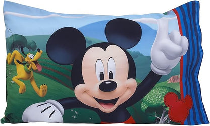Disney Mickey's Big Adventure Blue, Red, Yellow & Green 4Piece Toddler Bed Set - Comforter, Fitted Bottom Sheet, Flat Top Sheet, Reversible Pillowcase, Blue, Red, Yellow, Green