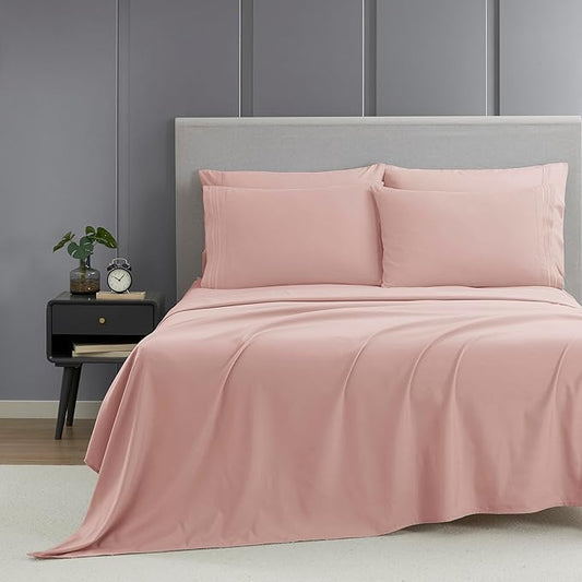 Clara Clark Full Sheets - Hotel Luxury 6 Piece Bed Sheets for Full Size Bed - Soft Bedding Sheets & Pillowcases, Fits Mattress up to 16 inch deep. Full, Peach Beige