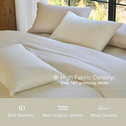 DOZ Sheet Set, 100% Viscose derived from Bamboo, Organically Grown, Buttery Soft, Cooling Sheets, High GSM, Deep Pockets - 3 Piece - 1 Pillowcase 1 Fitted 1 Top Sheet (Ivory, Twin XL)