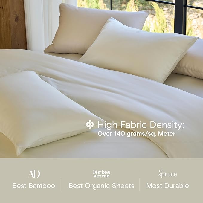 DOZ Sheet Set, 100% Viscose derived from Bamboo, Organically Grown, Buttery Soft, Cooling Sheets, High GSM, Deep Pockets - 4 Piece - 2 Pillowcases 1 Fitted Sheet 1 Top Sheet (Ivory, King)
