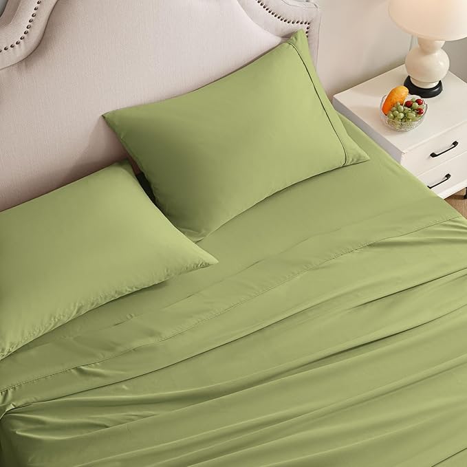 Full Size Bed Sheets Set, 4 Pieces Hotel Luxury Soft Microfiber Bed Sheets Set, Up to 16" Deep Pockets, Oeko-Tex Sheets with Elastic, Breathable, Wrinkle Free (Green, Full)