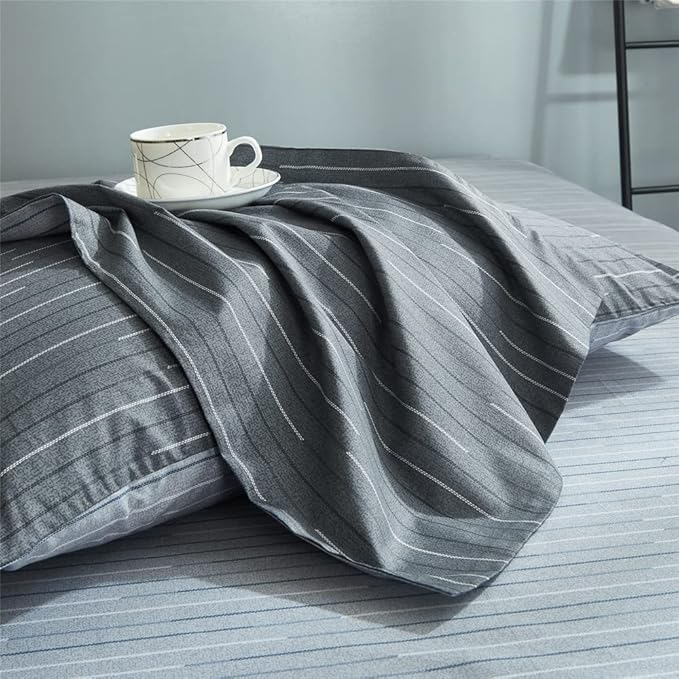 VM VOUGEMARKET Grey Blue Stripes Comforter Set Twin XL Teen Boys Men Down Comforter with 2 Pillowcases,Modern Luxury Striped Bedding Quilt Set 68"x90"