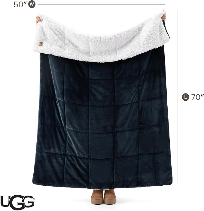 UGG Nita Throw Blanket for Couch, Reversible Plush Throw for Couch or Bed, Cozy Fluffy Fleece Blanket, Living Room Decor, Washable Bedding, 50-inch x 70-inch, Navy Blue