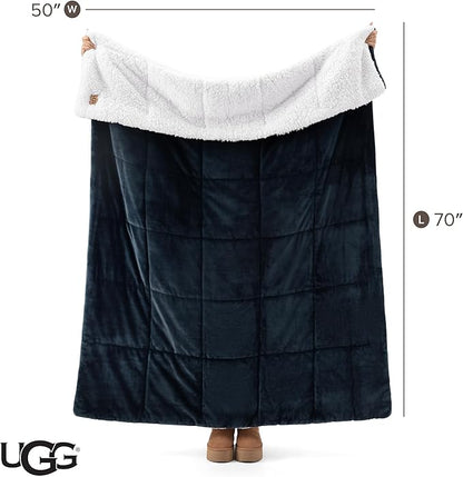 UGG Nita Throw Blanket for Couch, Reversible Plush Throw for Couch or Bed, Cozy Fluffy Fleece Blanket, Living Room Decor, Washable Bedding, 50-inch x 70-inch, Navy Blue