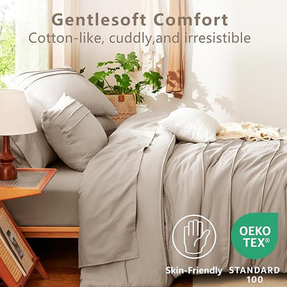 CozyLux Queen Comforter Set Wheat, 7 Pieces Soft Pinch Pleat Bed in a Bag Queen Comforter Set with Sheets, Boho Bed Set with Down Alternative Comforter, Sheets, Pillowcases & Shams