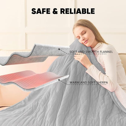 greenoak Heated Blanket Electric Full 72"X84", Heating Blanket with 10 Heat Levels 1/2/4/6/8 Hours Auto-Off, Flannel Sherpa Soft Warm Heater Blanket, Dove Grey