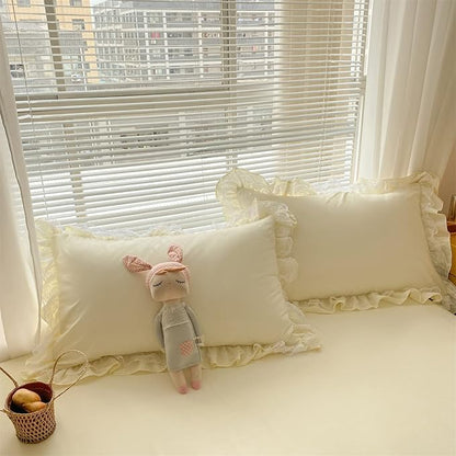 MOOWOO Chic Ruffle Lace Polyester Duvet Cover Set -Girl Yellow Bedding-2 Piece Twin Duvet Cover with Zipper Closure -Ultra Soft and Light Weight(Light Yellow, Twin)