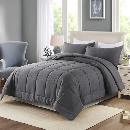 DOWNCOOL Twin Comforter Set -All Season Bedding Comforters Sets with 1 Pillow Case -2 Pieces Bed Set Down Alternative Comforter Set -Grey Twin Bedding Sets(64"x88")
