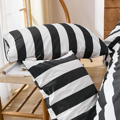 Merryword Black and White Striped Duvet Cover Set King Size - 100% Cotton Duvet Cover Set with Zipper Closure & 8 Corner Ties, 3-Piece Luxury Linen Like Bedding Set for All Seasons