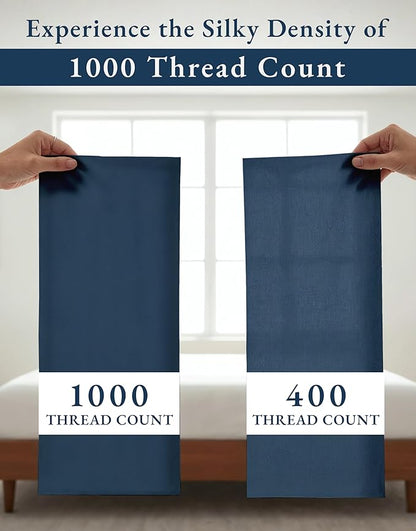 100% Egyptian Cotton Queen Bed Sheets Set - 1000 Thread Count Autthentic Long Staple Cotton Bed Sheets, Breathable Winter Comfort, Ultra-Soft Hotel Luxury Comfort with 15" Deep Pocket - Estate Blue