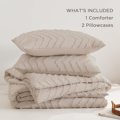 Andency Linen Comforter Set King Size, Boho Soft Warm Tufted Bedding Comforter Sets for King Size Bed, 3 Pieces Aesthetic Chevron Farmhouse Cute Bohemian Textured Bedding Set