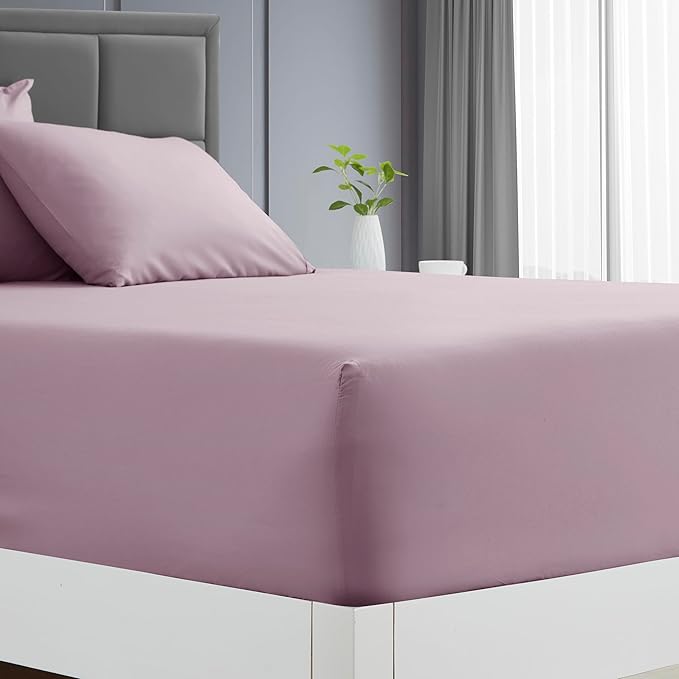 Clara Clark RV Short Queen Sheets - Hotel Luxury 6 Piece Bed Sheets for Short Queen Size Bed - Soft Bedding Sheets & Pillowcases, Fits Low Mattress up to 10 inch deep. Short Queen, Dusty Purple
