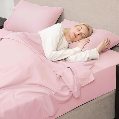 Mejoroom Full Size Sheet Set - Soft Microfiber Bed Sheets - Deep Pocket Fitted Sheet, Breathable, Wrinkle & Fade Resistant - 4 Piece (Full, Blush Pink)