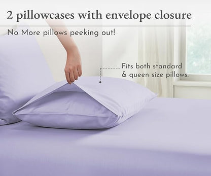California Design Den 100% Organic Cotton Standard/Queen Size Pillow Cases Set of 2 - Soft & Crisp Percale Pillow Cases, Fits Standard & Queen Pillows - Lavender Mist