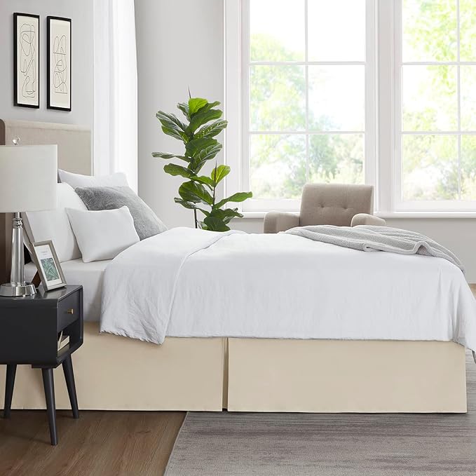 Nestl Cream Twin XL Bed Skirt - Twin XL Size 14 Inch Drop - Brushed Microfiber Hotel Quality Pleated Bed Skirt - Shrinkage & Fade Resistant