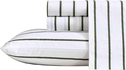 Nautica - King Sheets, Premium Cotton Percale Bedding Set, Striped Bedding Set, Oeko-Tex Certified (Brenton Stripe Ivory, King)