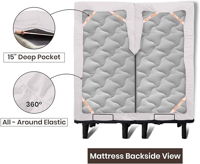 SGI bedding Adjustable Split Head Flex Top King 32" Microfiber Sheet Set Ultra Soft, Cooling & Deep Pocket 15 Fitted, 4-Piece Breathable & Durable Bedding Set for Split King Beds -Light Gray