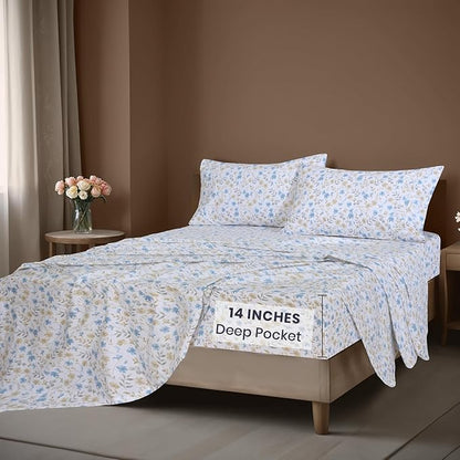 ZOYER 100% Cotton Sheets – California King Percale Bedding, Cooling & Breathable, Durable with a Crisp, Soft & Comfortable Feel, 14" Deep Pocket, 4-Piece Set, Country Coast